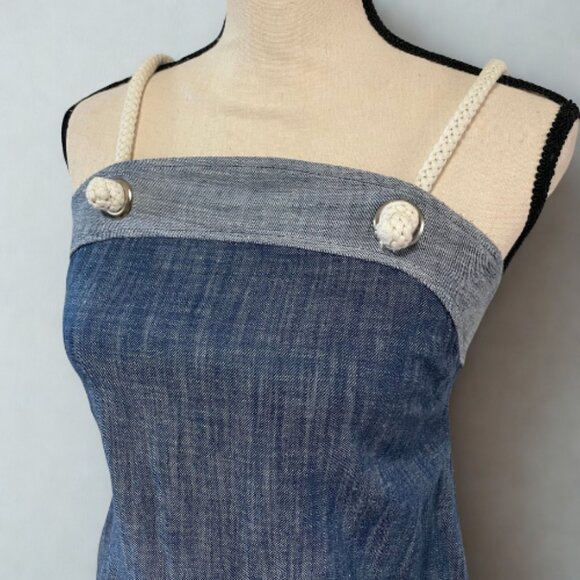 Amadi NWOT Cotton Chambray Mini Dress XS - Rope Strap Grommet Detail - Pockets - Picture 2 of 5